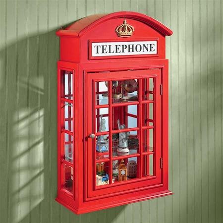 Design Toscano Piccadilly Circus British Telephone Booth Wall Curio Cabinet BN5230